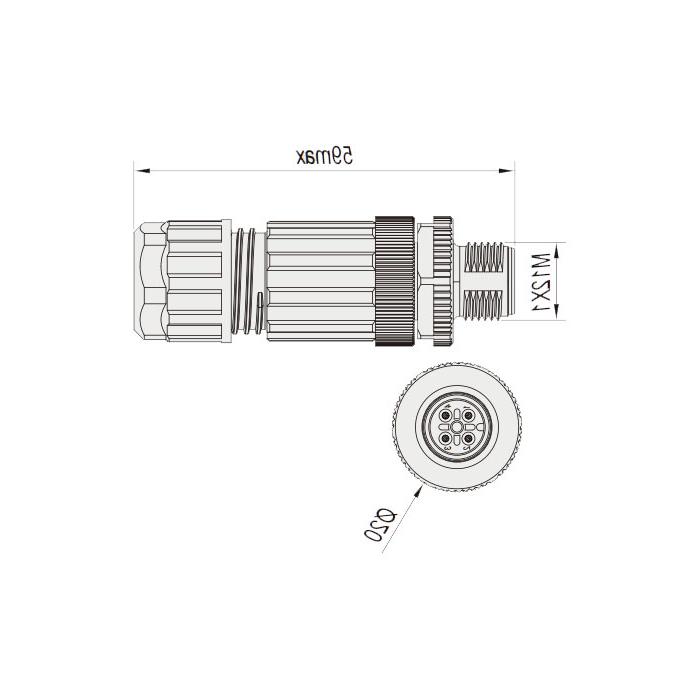 M12 4Pin, male straight, in-line connection, food grade, Y-splitter, 64FX29